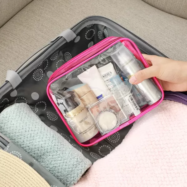 Fcolor TSA Approved Toiletry Bag 5 Pack Clear Toiletry Bags  Quart Size Travel Bag Clear Cosmetic Makeup Bags for Women Men Carry on Airport Airline Compliant Bag 5 ColorsClean Rose Red Matte  3 Pack
