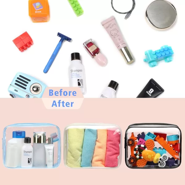 Fcolor TSA Approved Toiletry Bag 5 Pack Clear Toiletry Bags  Quart Size Travel Bag Clear Cosmetic Makeup Bags for Women Men Carry on Airport Airline Compliant Bag 5 ColorsMatte Black White Blue 3 Pack
