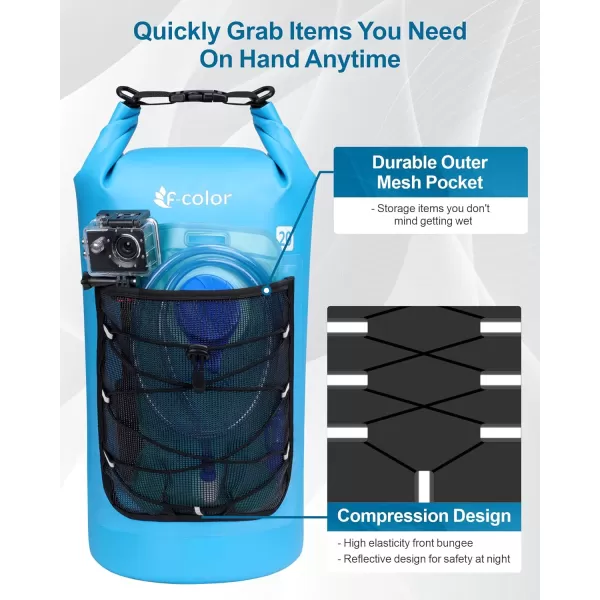 Fcolor Waterproof Dry Bag Backpack  5L10L20L30L40L Lightweight Roll Top Waterproof Pouch Dry Bag with Waterproof Phone Case for Kayaking Beach Boating Paddleboarding Camping Fishing20L Blue