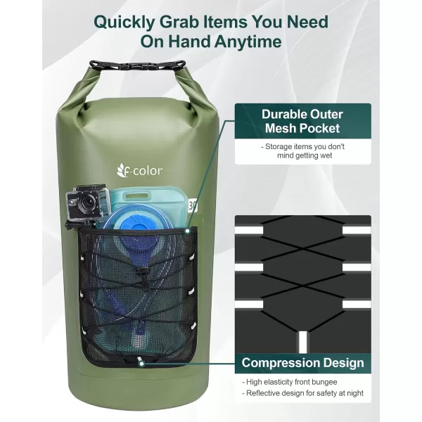 Fcolor Waterproof Dry Bag Backpack  5L10L20L30L40L Lightweight Roll Top Waterproof Pouch Dry Bag with Waterproof Phone Case for Kayaking Beach Boating Paddleboarding Camping Fishing30L Army Green