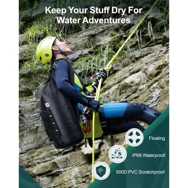 Fcolor Waterproof Dry Bag Backpack  5L10L20L30L40L Lightweight Roll Top Waterproof Pouch Dry Bag with Waterproof Phone Case for Kayaking Beach Boating Paddleboarding Camping Fishing40L Black
