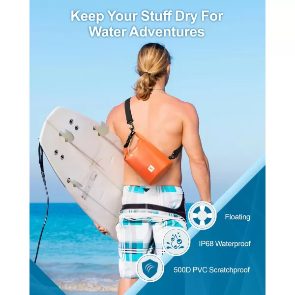Fcolor Waterproof Dry Bag Backpack  5L10L20L30L40L Lightweight Roll Top Waterproof Pouch Dry Bag with Waterproof Phone Case for Kayaking Beach Boating Paddleboarding Camping Fishing5L Orange