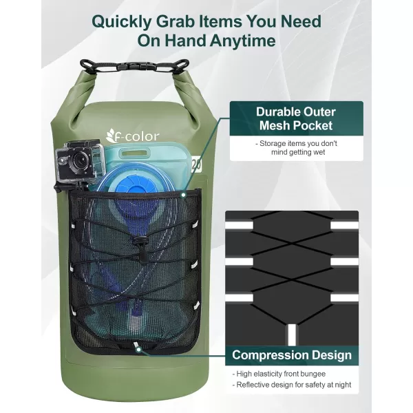 Fcolor Waterproof Dry Bag Backpack  5L10L20L30L40L Lightweight Roll Top Waterproof Pouch Dry Bag with Waterproof Phone Case for Kayaking Beach Boating Paddleboarding Camping Fishing20L Army Green