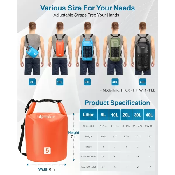 Fcolor Waterproof Dry Bag Backpack  5L10L20L30L40L Lightweight Roll Top Waterproof Pouch Dry Bag with Waterproof Phone Case for Kayaking Beach Boating Paddleboarding Camping Fishing5L Orange
