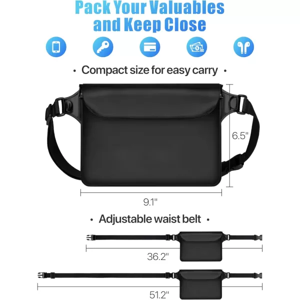 Fcolor Waterproof Fanny Pack  Waterproof Phone Pouch with Waist Strap  Cruise Essentials Must Haves Waterproof Pouch Dry Bag Keep Phone Valuables Safe for Beach Kayaking Boating Fishing1 Pack Black