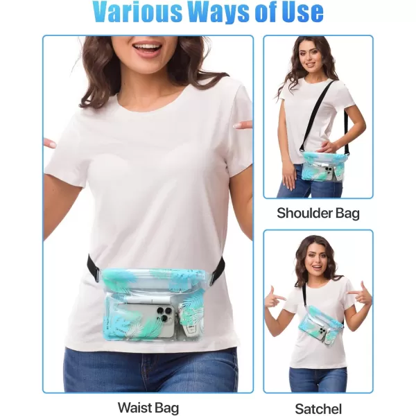 Fcolor Waterproof Fanny Pack  Waterproof Phone Pouch with Waist Strap  Cruise Essentials Must Haves Waterproof Pouch Dry Bag Keep Phone Valuables Safe for Beach Kayaking Boating Fishing1 Pack Leaf