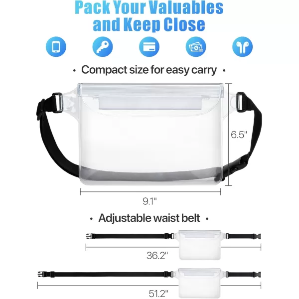 Fcolor Waterproof Fanny Pack  Waterproof Phone Pouch with Waist Strap  Cruise Essentials Must Haves Waterproof Pouch Dry Bag Keep Phone Valuables Safe for Beach Kayaking Boating Fishing2 Pack ClearLeaf