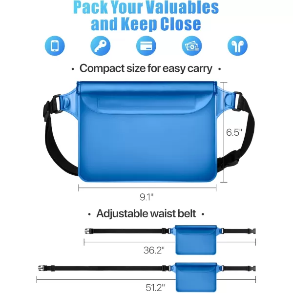 Fcolor Waterproof Fanny Pack  Waterproof Phone Pouch with Waist Strap  Cruise Essentials Must Haves Waterproof Pouch Dry Bag Keep Phone Valuables Safe for Beach Kayaking Boating Fishing1 Pack Blue