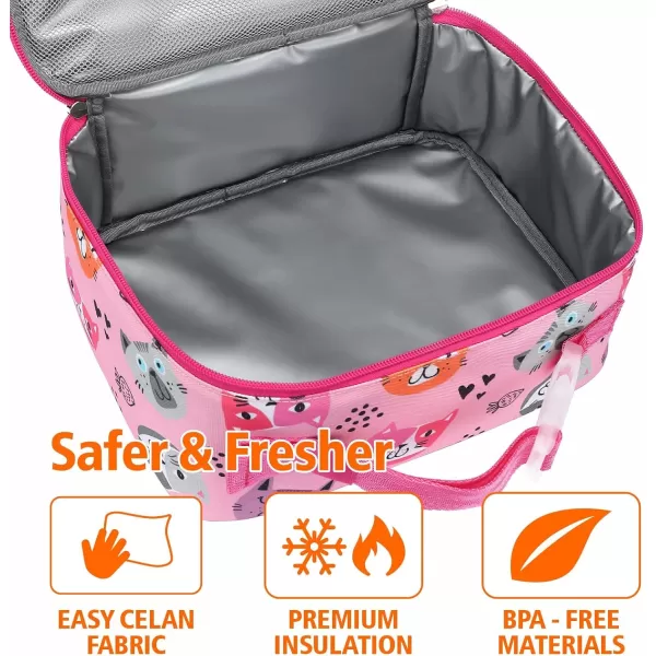 Fcolor lunch box kids Insulated Lunch Box Bag for Girls Boys Kids Toddler Children Teen Preschool Student School with Containers Adjustable Clipon Handle Pink Kitten