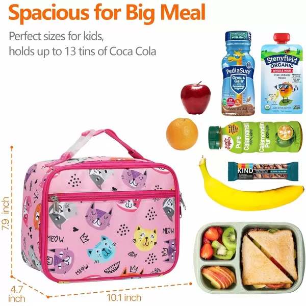 Fcolor lunch box kids Insulated Lunch Box Bag for Girls Boys Kids Toddler Children Teen Preschool Student School with Containers Adjustable Clipon Handle Pink Kitten