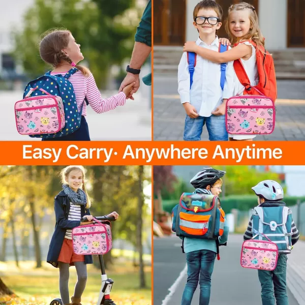 Fcolor lunch box kids Insulated Lunch Box Bag for Girls Boys Kids Toddler Children Teen Preschool Student School with Containers Adjustable Clipon Handle Pink Kitten