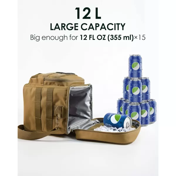 TACTICISM Tactical Lunch Box for Men 12L MOLLE Lunch Bag Adult Up to 8 Hours Insulated lunchbox Large Durable Leakproof Cooler with Detachable Water Bottle Pouch for Work Camping Fishing Black01ABrown  with Water Bottle Pouch