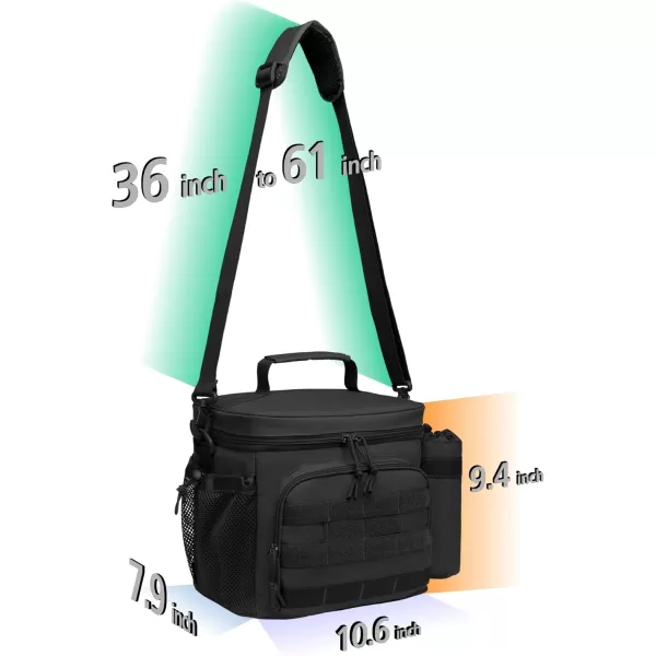 TACTICISM Tactical Lunch Box for Men 12L MOLLE Lunch Bag Adult Up to 8 Hours Insulated lunchbox Large Durable Leakproof Cooler with Detachable Water Bottle Pouch for Work Camping Fishing Black01BBlack  with Water Bottle Pouch