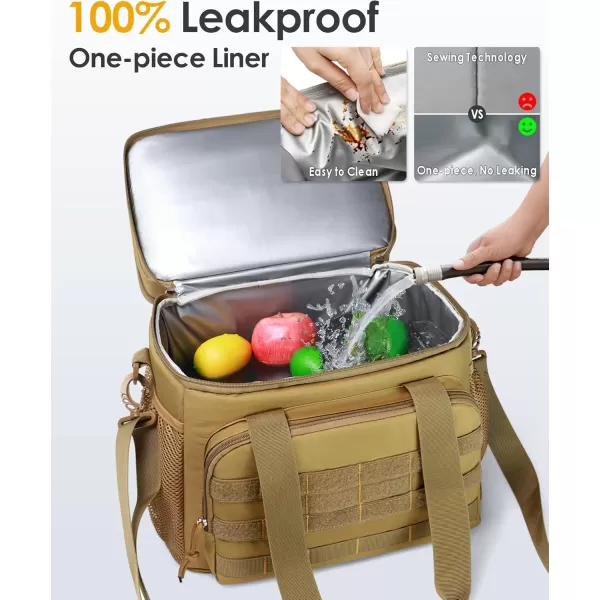 TACTICISM Tactical Lunch Box for Men 12L MOLLE Lunch Bag Adult Up to 8 Hours Insulated lunchbox Large Durable Leakproof Cooler with Detachable Water Bottle Pouch for Work Camping Fishing Black03ABrown  Double Deck