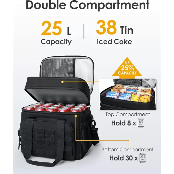 TACTICISM Tactical Lunch Box for Men 12L MOLLE Lunch Bag Adult Up to 8 Hours Insulated lunchbox Large Durable Leakproof Cooler with Detachable Water Bottle Pouch for Work Camping Fishing Black03BBlack  Double Deck