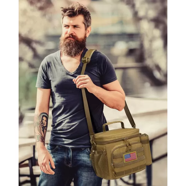 TACTICISM Tactical Lunch Box for Men 12L MOLLE Lunch Bag Adult Up to 8 Hours Insulated lunchbox Large Durable Leakproof Cooler with Detachable Water Bottle Pouch for Work Camping Fishing Black01ABrown  with Water Bottle Pouch