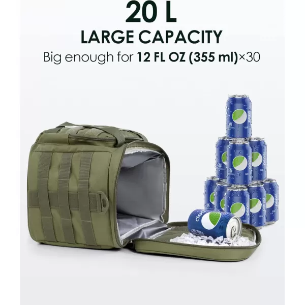 TACTICISM Tactical Lunch Box for Men 12L MOLLE Lunch Bag Adult Up to 8 Hours Insulated lunchbox Large Durable Leakproof Cooler with Detachable Water Bottle Pouch for Work Camping Fishing Black02CGreen  with Molle Pouch