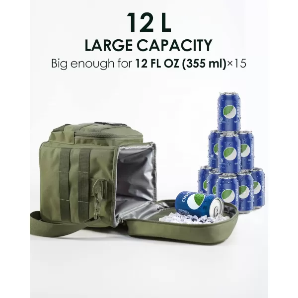 TACTICISM Tactical Lunch Box for Men 12L MOLLE Lunch Bag Adult Up to 8 Hours Insulated lunchbox Large Durable Leakproof Cooler with Detachable Water Bottle Pouch for Work Camping Fishing Black01CGreen  with Water Bottle Pouch