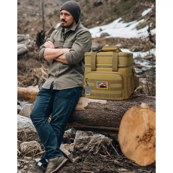 TACTICISM Tactical Lunch Box for Men 12L MOLLE Lunch Bag Adult Up to 8 Hours Insulated lunchbox Large Durable Leakproof Cooler with Detachable Water Bottle Pouch for Work Camping Fishing Black03ABrown  Double Deck