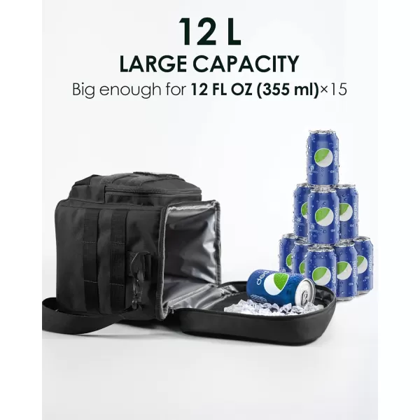 TACTICISM Tactical Lunch Box for Men 12L MOLLE Lunch Bag Adult Up to 8 Hours Insulated lunchbox Large Durable Leakproof Cooler with Detachable Water Bottle Pouch for Work Camping Fishing Black01BBlack  with Water Bottle Pouch