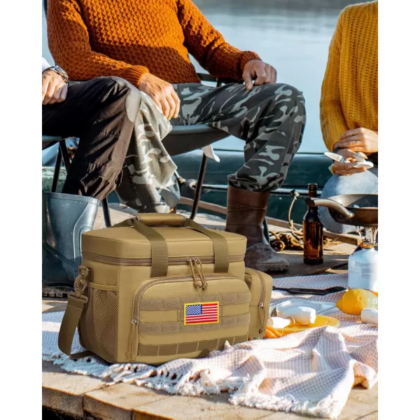 TACTICISM Tactical Lunch Box for Men 12L MOLLE Lunch Bag Adult Up to 8 Hours Insulated lunchbox Large Durable Leakproof Cooler with Detachable Water Bottle Pouch for Work Camping Fishing Black02ABrown  with Molle Pouch