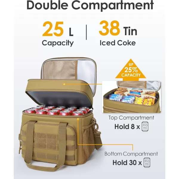 TACTICISM Tactical Lunch Box for Men 12L MOLLE Lunch Bag Adult Up to 8 Hours Insulated lunchbox Large Durable Leakproof Cooler with Detachable Water Bottle Pouch for Work Camping Fishing Black03ABrown  Double Deck