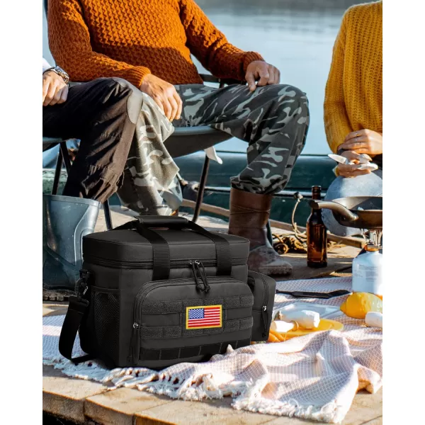 TACTICISM Tactical Lunch Box for Men 12L MOLLE Lunch Bag Adult Up to 8 Hours Insulated lunchbox Large Durable Leakproof Cooler with Detachable Water Bottle Pouch for Work Camping Fishing Black02BBlack  with Molle Pouch