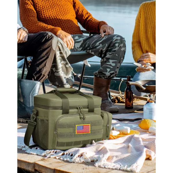 TACTICISM Tactical Lunch Box for Men 12L MOLLE Lunch Bag Adult Up to 8 Hours Insulated lunchbox Large Durable Leakproof Cooler with Detachable Water Bottle Pouch for Work Camping Fishing Black02CGreen  with Molle Pouch