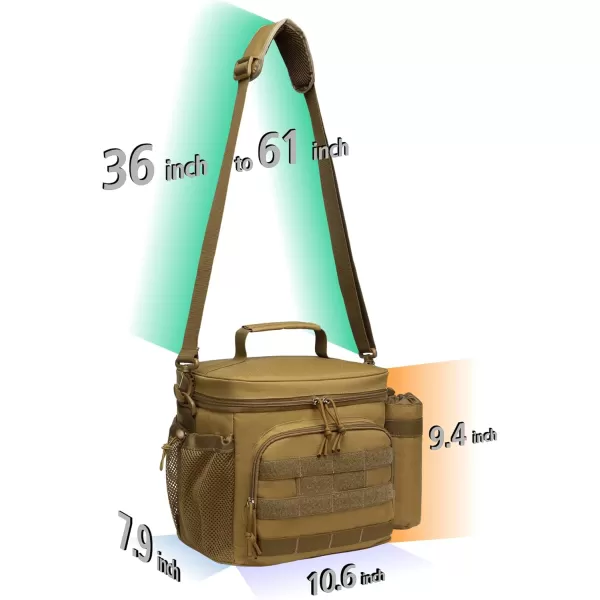 TACTICISM Tactical Lunch Box for Men 12L MOLLE Lunch Bag Adult Up to 8 Hours Insulated lunchbox Large Durable Leakproof Cooler with Detachable Water Bottle Pouch for Work Camping Fishing Black01ABrown  with Water Bottle Pouch