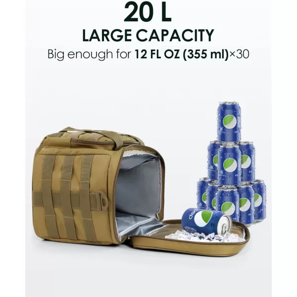 TACTICISM Tactical Lunch Box for Men 12L MOLLE Lunch Bag Adult Up to 8 Hours Insulated lunchbox Large Durable Leakproof Cooler with Detachable Water Bottle Pouch for Work Camping Fishing Black02ABrown  with Molle Pouch
