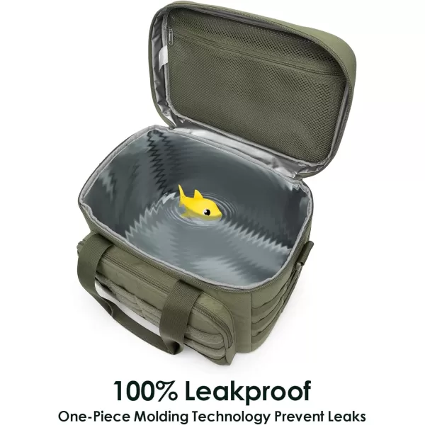 TACTICISM Tactical Lunch Box for Men 12L MOLLE Lunch Bag Adult Up to 8 Hours Insulated lunchbox Large Durable Leakproof Cooler with Detachable Water Bottle Pouch for Work Camping Fishing Black02CGreen  with Molle Pouch
