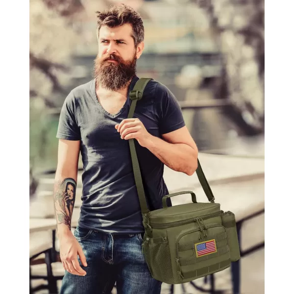 TACTICISM Tactical Lunch Box for Men 12L MOLLE Lunch Bag Adult Up to 8 Hours Insulated lunchbox Large Durable Leakproof Cooler with Detachable Water Bottle Pouch for Work Camping Fishing Black01CGreen  with Water Bottle Pouch