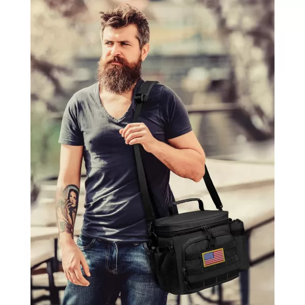 TACTICISM Tactical Lunch Box for Men 12L MOLLE Lunch Bag Adult Up to 8 Hours Insulated lunchbox Large Durable Leakproof Cooler with Detachable Water Bottle Pouch for Work Camping Fishing Black01BBlack  with Water Bottle Pouch
