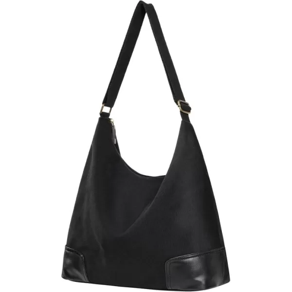 Fcolor Canvas Crossbody Hobo Bag with Zipper  5 Pockets Large 16quot Tablet Crossbody Tote Bag Women for Travel College BagBlack
