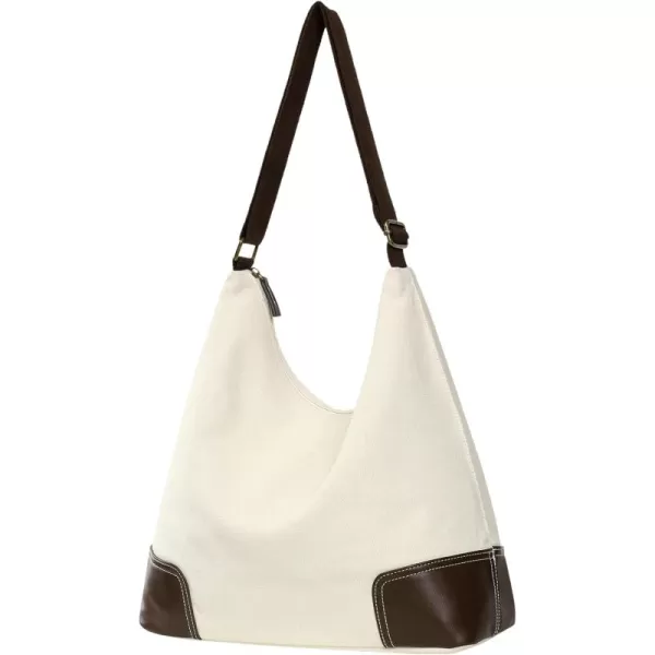 Fcolor Canvas Crossbody Hobo Bag with Zipper  5 Pockets Large 16quot Tablet Crossbody Tote Bag Women for Travel College BagIvory