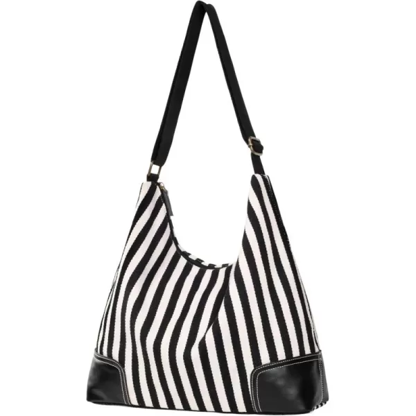 Fcolor Canvas Crossbody Hobo Bag with Zipper  5 Pockets Large 16quot Tablet Crossbody Tote Bag Women for Travel College BagZebra