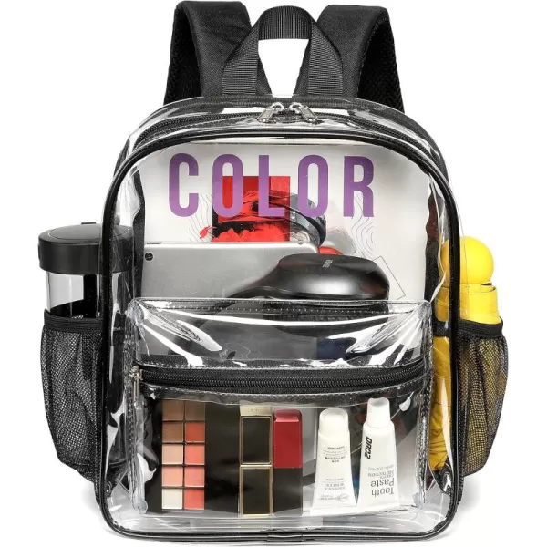 Fcolor Clear Backpack Stadium Approved  Clear Mini Backpack with Adjustable Straps for Concert Sport Event Waterproof See Through Backpack for Women Kids Black