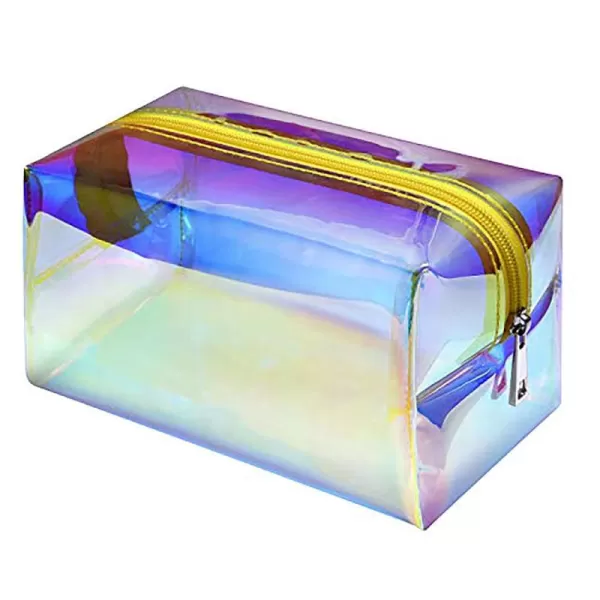 Fcolor Holographic Makeup Bag  Clear Makeup Bag for Women  Travel Clear Cosmetic Bag  Waterproof Large Clear Makeup Pouch with Zipper Gold