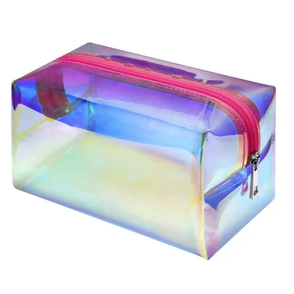 Fcolor Holographic Makeup Bag  Clear Makeup Bag for Women  Travel Clear Cosmetic Bag  Waterproof Large Clear Makeup Pouch with Zipper Rose Gold