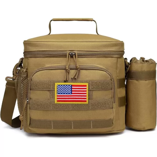 Fcolor Lunch Bag for Men Insulated Box Tactical Durable Large Cooler for Women Adult 8mm Thick Insulation Leakproof Lunch Pail with Detachable MOLLE Bottle Holder for Work Hiking Fishing Brown