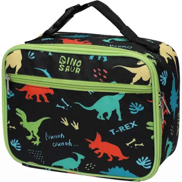 Fcolor Lunch Bags Kids Insulated Lunch Boxes Bag Girls Boys Stylish Food Grade Kids lunch boxes for Toddler Girls Boys School Black Dinosaur