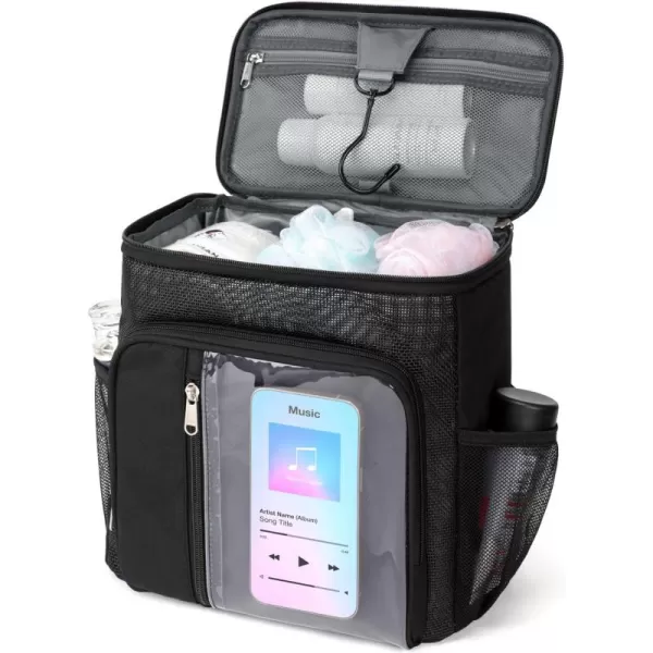 Fcolor Shower Caddy Portable  College Dorm Essentials for Guys with Hooks QuickDry Shower Caddy for Dorm Travel Essentials WaterResistant with Multiple Pockets for Easy Access BlackBlack