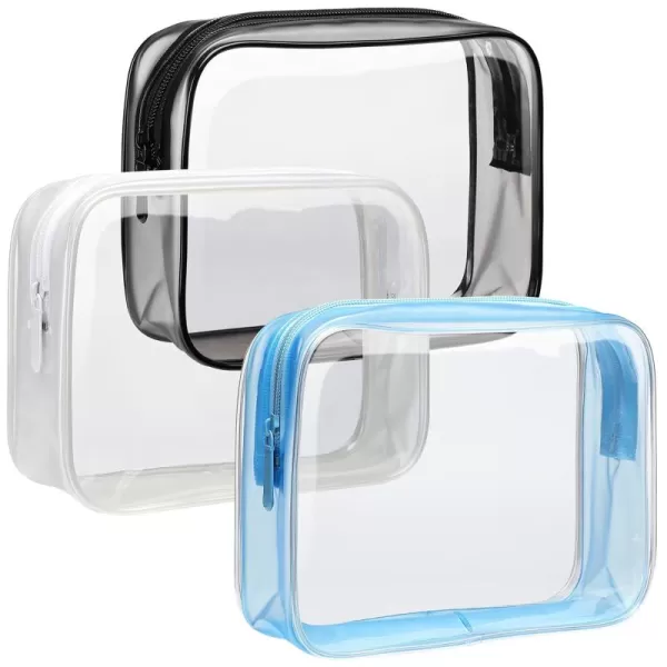 Fcolor TSA Approved Toiletry Bag 5 Pack Clear Toiletry Bags  Quart Size Travel Bag Clear Cosmetic Makeup Bags for Women Men Carry on Airport Airline Compliant Bag 5 ColorsMatte Black White Blue 3 Pack