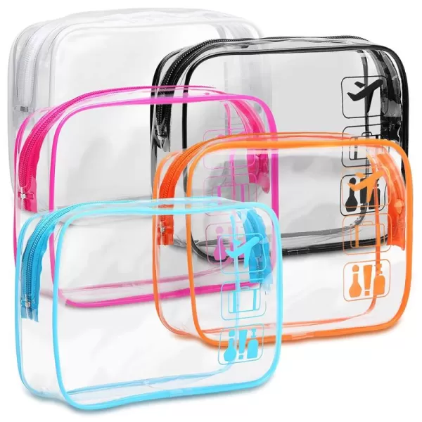 Fcolor TSA Approved Toiletry Bag 5 Pack Clear Toiletry Bags  Quart Size Travel Bag Clear Cosmetic Makeup Bags for Women Men Carry on Airport Airline Compliant Bag 5 Colors15 Pack Black White Blue Orange Rose Red