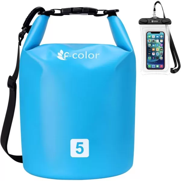 Fcolor Waterproof Dry Bag Backpack  5L10L20L30L40L Lightweight Roll Top Waterproof Pouch Dry Bag with Waterproof Phone Case for Kayaking Beach Boating Paddleboarding Camping Fishing5L Blue