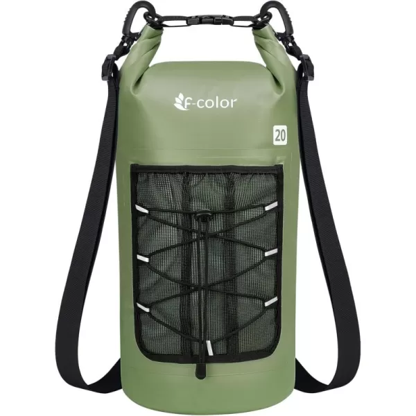 Fcolor Waterproof Dry Bag Backpack  5L10L20L30L40L Lightweight Roll Top Waterproof Pouch Dry Bag with Waterproof Phone Case for Kayaking Beach Boating Paddleboarding Camping Fishing20L Army Green