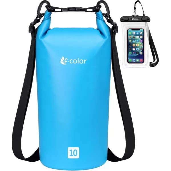 Fcolor Waterproof Dry Bag Backpack  5L10L20L30L40L Lightweight Roll Top Waterproof Pouch Dry Bag with Waterproof Phone Case for Kayaking Beach Boating Paddleboarding Camping Fishing10L Blue