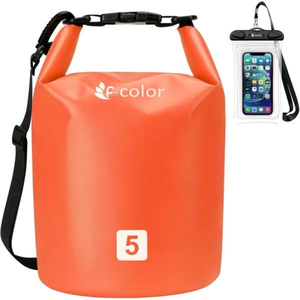 Fcolor Waterproof Dry Bag Backpack  5L10L20L30L40L Lightweight Roll Top Waterproof Pouch Dry Bag with Waterproof Phone Case for Kayaking Beach Boating Paddleboarding Camping Fishing5L Orange