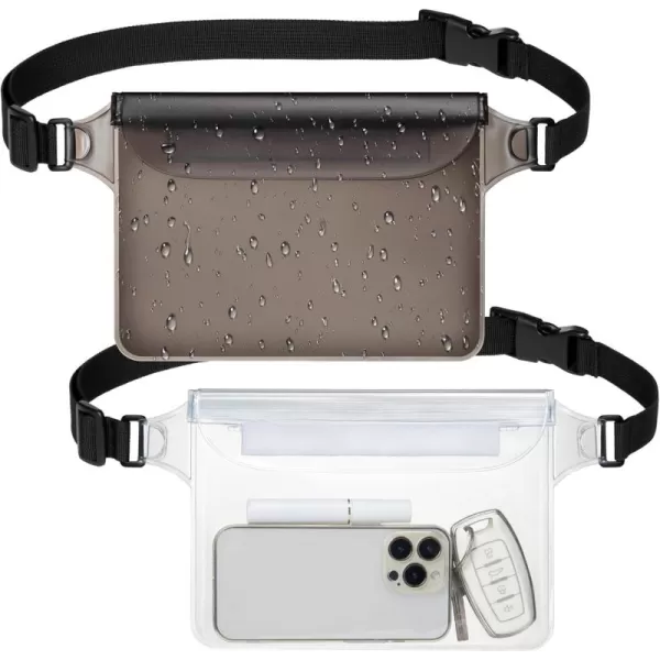 Fcolor Waterproof Fanny Pack  Waterproof Phone Pouch with Waist Strap  Cruise Essentials Must Haves Waterproof Pouch Dry Bag Keep Phone Valuables Safe for Beach Kayaking Boating Fishing2 Pack BrownClear