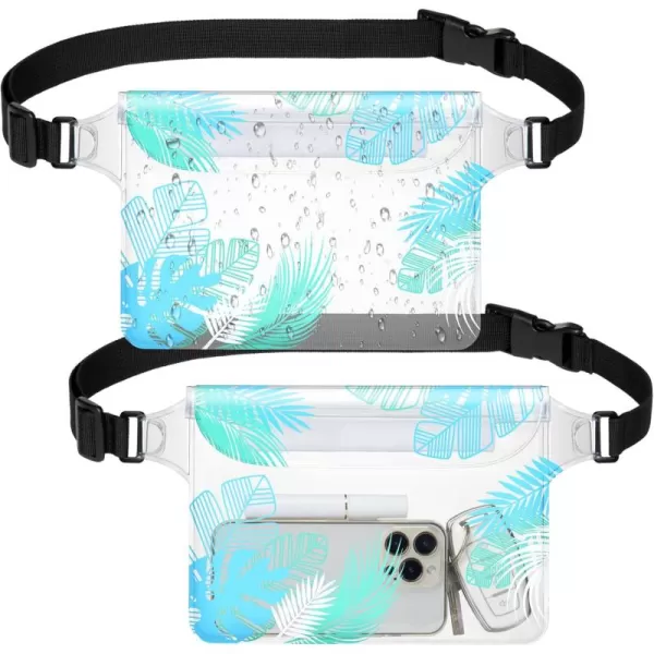Fcolor Waterproof Fanny Pack  Waterproof Phone Pouch with Waist Strap  Cruise Essentials Must Haves Waterproof Pouch Dry Bag Keep Phone Valuables Safe for Beach Kayaking Boating Fishing2 Pack LeafLeaf